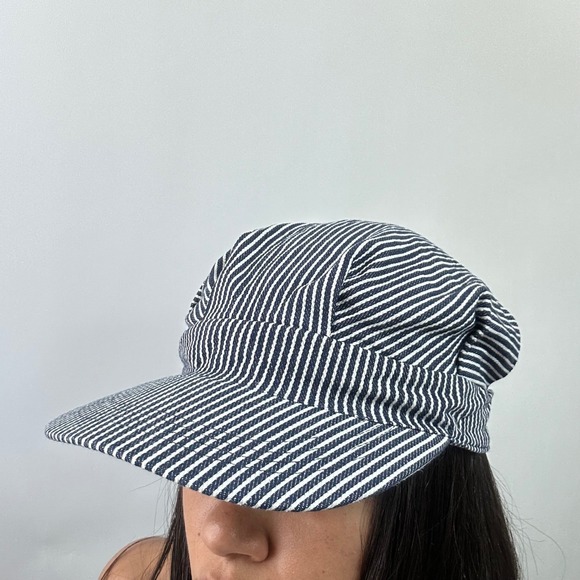 Striped Engineer Conductor Hat Cap Women's Adjustable Train Railroad - Picture 1 of 6